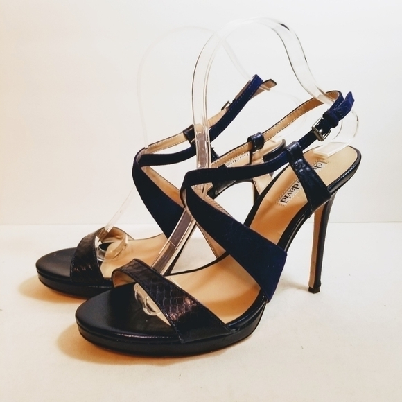 Charles David Purple Leather Strappy Ankle Heels 8 - Picture 7 of 8